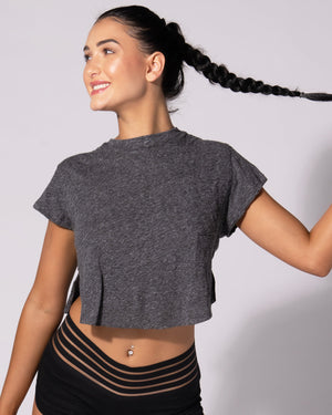 Front view of the Gray *The Flutter Tee* (Perfect Pocket Tee)