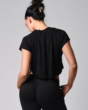 Back view of the black *The Flutter Tee* (Perfect Pocket Tee)