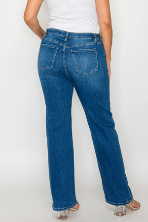 Zoom in back view of bytos Full Size Cat's Whiskers High Rise Straight Jeans