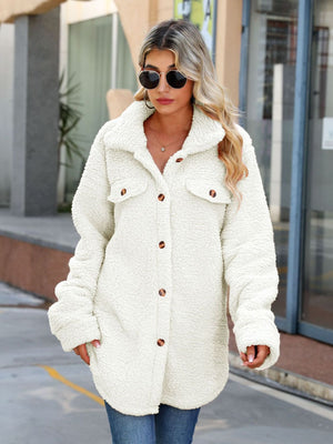 White Button Down Collared Coat