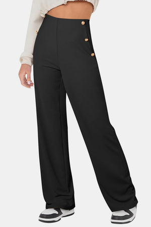 Black Decorative Button High Rise Pants
