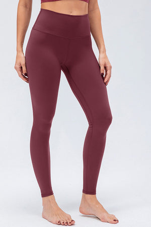 Burgundy Wide Waistband Slim Fit Active Leggings