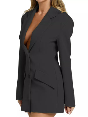 Black blazer dress on a white background