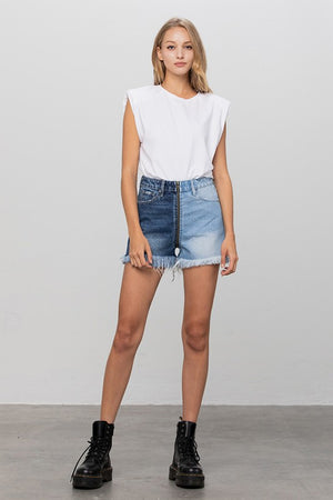 SEXY ZIP CODE TWO TONE PREMIUM DENIM SHORTS