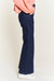 Close up side view of HIGH WAISTED BUTTON WIDE LEG JEANS