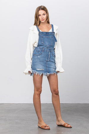 Cute FRAYED DETAIL OVERALL SKIRT