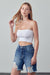 Front view of High Rise Ripped Bermuda Denim Shorts