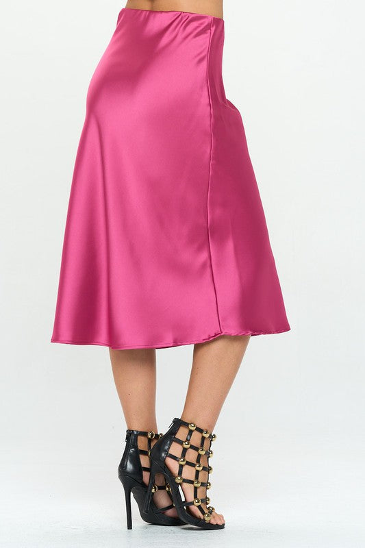 Solid Stretch Satin Midi Skirt - East Hills Casuals