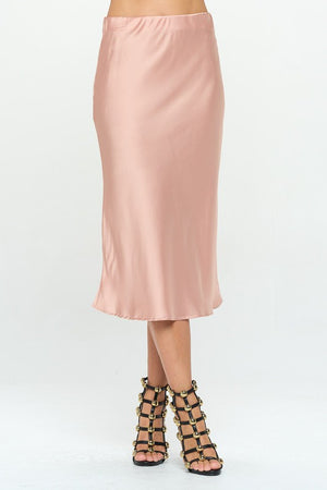Cute Made in USA Solid Stretch Satin Midi Skirt