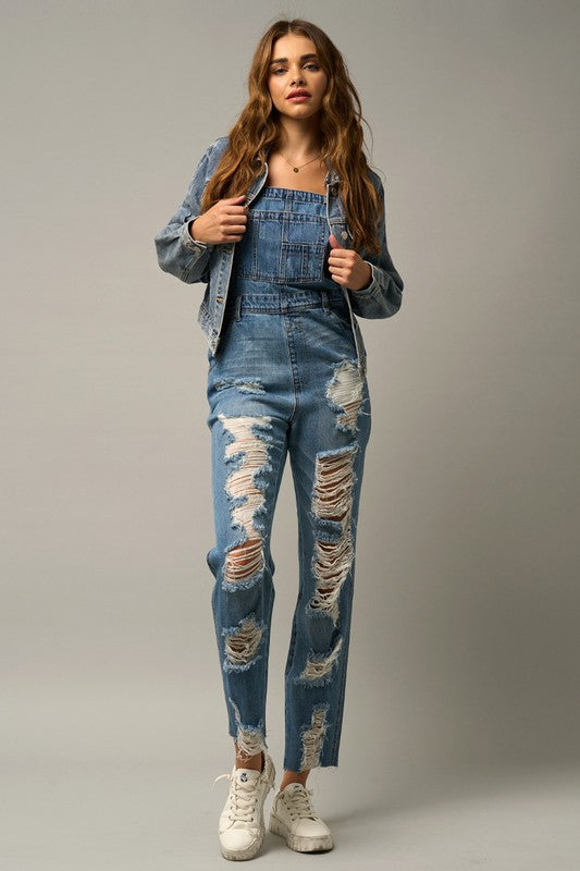 Cute HEAVY DISTRESSED STRAIGHT FIT OVERALL