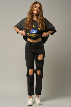 Black HIGH RISE DESTROYED BLACK JEAN