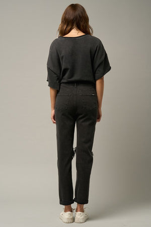 back of HIGH RISE DESTROYED BLACK JEAN