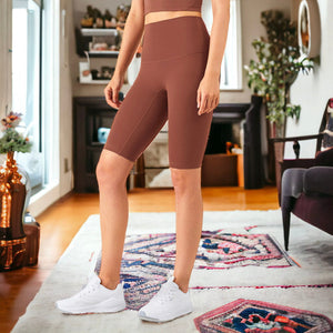 Dark brown High Waist Basic Biker Shorts