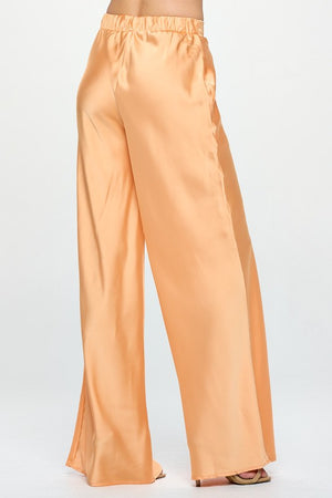 Full back view of Stretch Satin Pants w/ Elastic Waist and Pockets