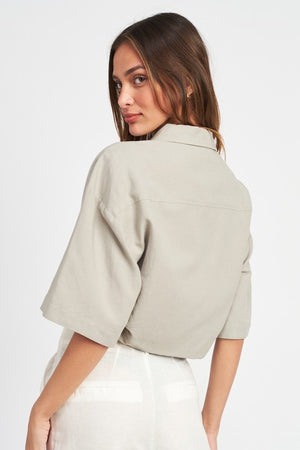 Back view of WIDE SLEEVE CROPPED SHIRT FOR WOMEN