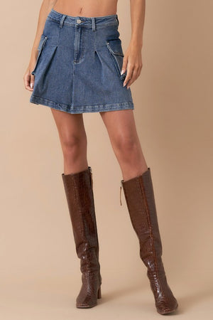 Sexy PLEATED CARGO DENIM MINI SKIRT