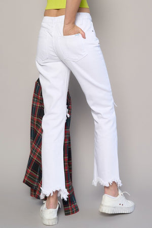 Pocket on HIGH RISE DESTROYED STRAIGHT CROP JEANS