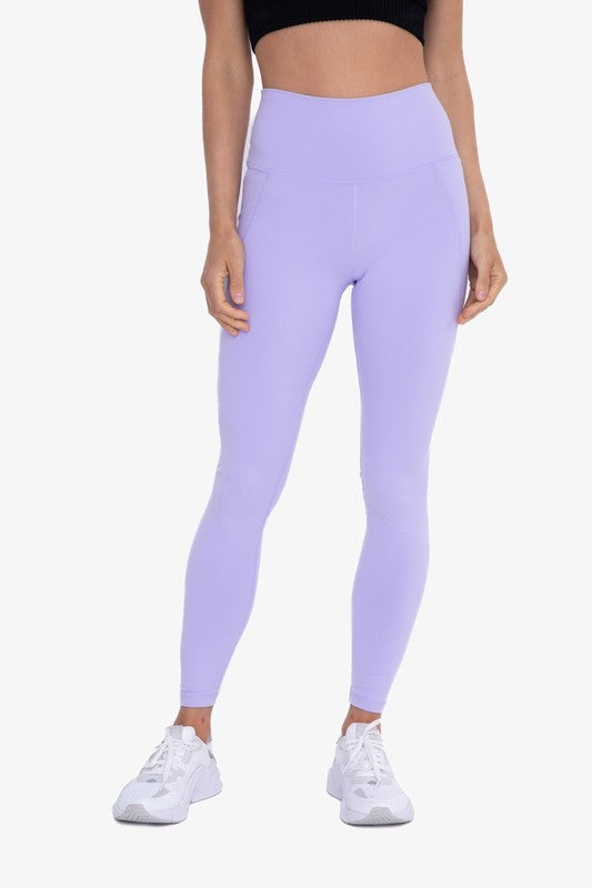 Front view of Tapered Band Essential Solid Highwaist Leggings PURPLE ORCHID