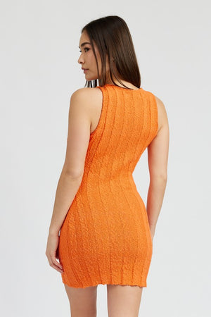Back view of ROUND NECK FITTED MINI DRESS