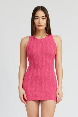 Pink ROUND NECK FITTED MINI DRESS