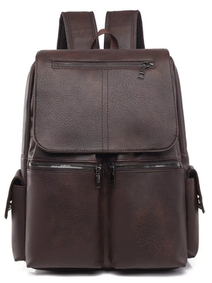 Brown leather backpack on a white background