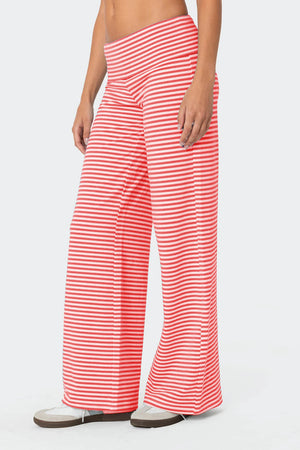 Side view of red Striped Wide Leg Pants