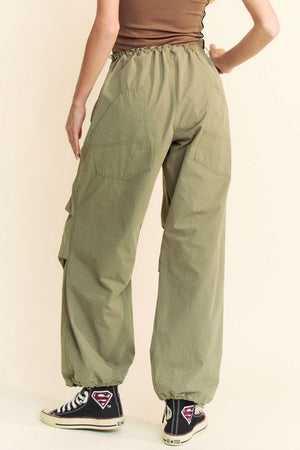 Back view of Davi & Dani Drawstring Baggy Pants with Pockets