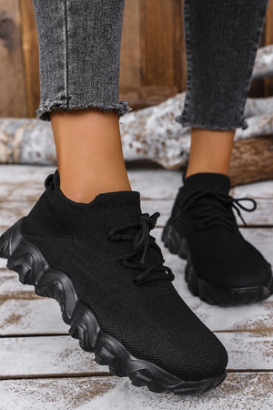 side view of black Mesh Lace-Up Round Toe Athletic