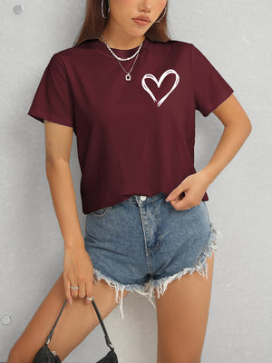 Front view of Heart Round Neck Short Sleeve T-Shirt