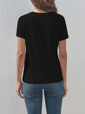 Bak view of black Cross Graphic Round Neck T-Shirt