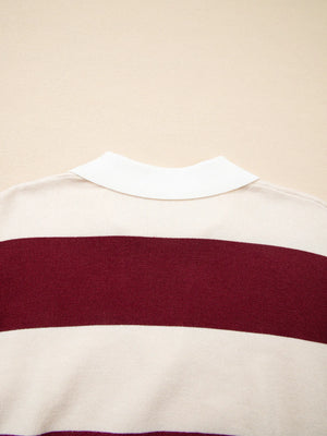 Close-up of a white shirt with red stripes on a beige background