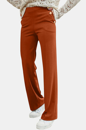 Orange Decorative Button High Rise Pants