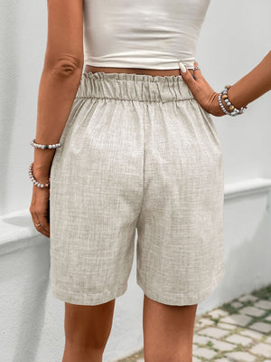 Back of beige Perfee Frill Shorts with Pockets