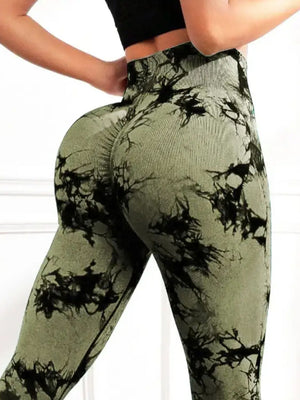 Back of light green Tie-Dye High Waist Active Leggings