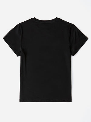 Back view of black Graphic Round Neck Short Sleeve T-Shirt