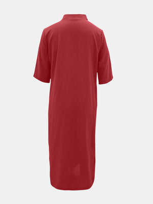 Back view of burgundy Full Size Notched Half Sleeve Midi Dress