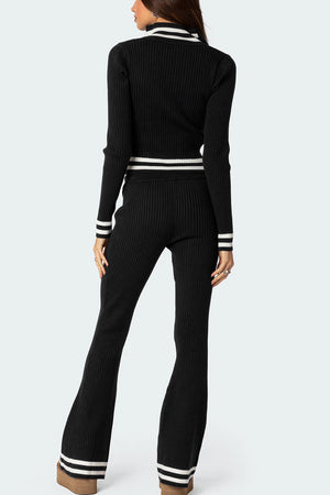 Black Zip Up Long Sleeve Top and Pants Set