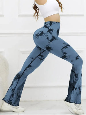 Side view of blue Tie-Dye High Waist Active Leggings