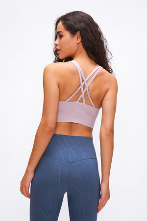 Back view of pink Millennia Double X Sports Bra