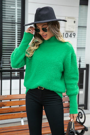 Green Angel Wings Turtle Neck Long Sleeve Pullover Sweater