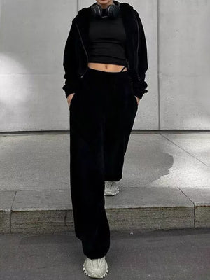 Black Zip Up Hoodie and Pocketed Pants Set