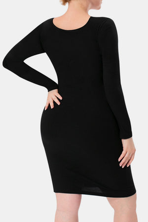 Back view of Basic Bae Full Size Built-In Shapewear Square Neck Long Sleeve Dress