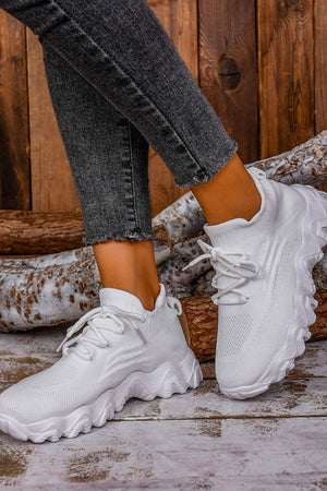 Side view of white Mesh Lace-Up Round Toe Athletic