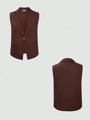 Brown vest shown from front and back on a light gray background