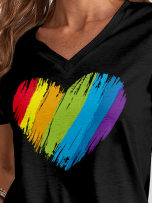 Close up view of heart on FAM-FAM Heart V-Neck Dropped Shoulder T-Shirt