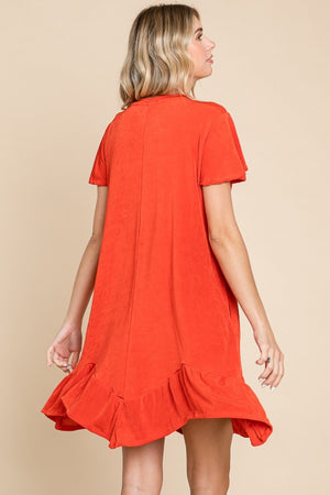 Back view of Culture Code Full Size Short Sleeve Ruffled Asymmetric Hem Dress