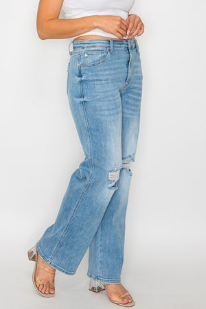 Left side of plus side of bytos Full Size Distressed High Rise Straight Jeans