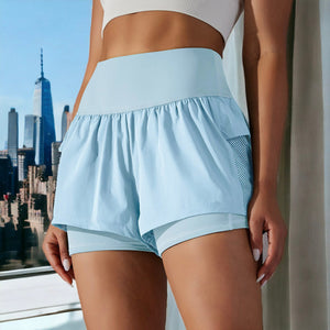 Light Blue High Waist Ruffle Shorts