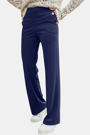 Front view of Decorative Button High Rise Pants