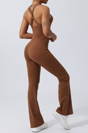 Back view of Crisscross Wide Strap Sleeveless Jumpsuit